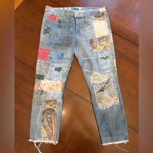 MOTHER Skinny Not Skinny Fray False Impressions Patchwork Jean Size 28
